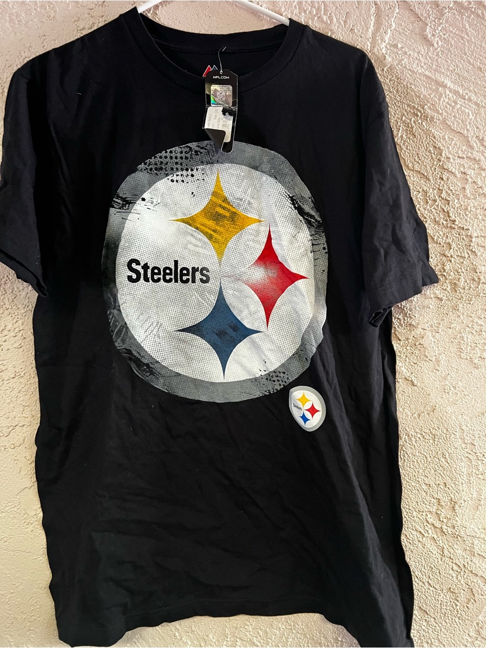 Maje Black Steelers Graphic Tee with Yellow Red Blue Accents